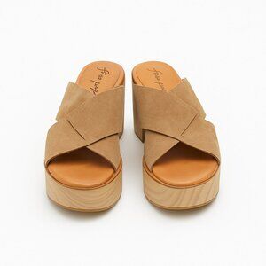 NEW FREE PEOPLE Kora Platform Clog In Taupe Suede Sz 41 /11 Wood Heels Open Toe